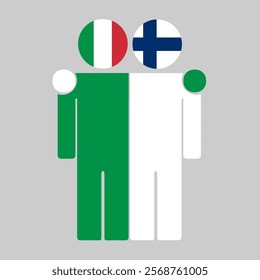 Flat illustration of two human figures with Italy and Finland flags as heads. Minimalistic design, isolated background.