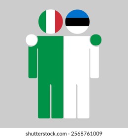 Flat illustration of two human figures with Italy and Estonia flags as heads. Minimalistic design, isolated background.