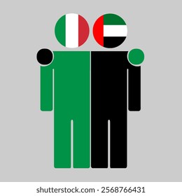 Flat illustration of two human figures with Italy and UAE flags as heads. Minimalistic design, isolated background.