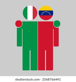 Flat illustration of two human figures with Italy and Venezuela flags as heads. Minimalistic design, isolated background.