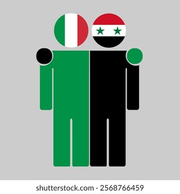 Flat illustration of two human figures with Italy and Syria flags as heads. Minimalistic design, isolated background.