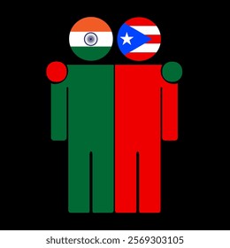 Flat illustration of two human figures with India and Puerto Rico flags as heads. Minimalistic design, isolated background.