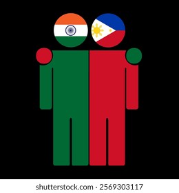 Flat illustration of two human figures with India and Philippines flags as heads. Minimalistic design, isolated background.