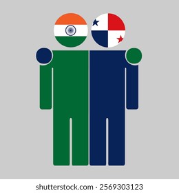 Flat illustration of two human figures with India and Panama flags as heads. Minimalistic design, isolated background.