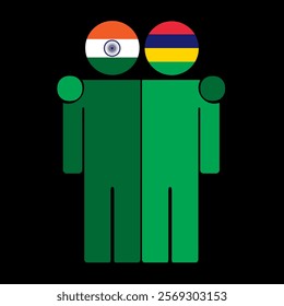 Flat illustration of two human figures with India and Mauritius flags as heads. Minimalistic design, isolated background.