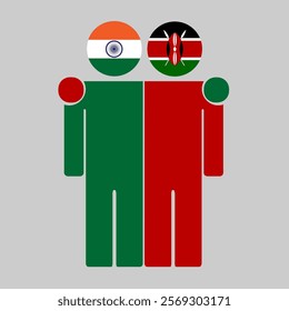 Flat illustration of two human figures with India and Kenya flags as heads. Minimalistic design, isolated background.