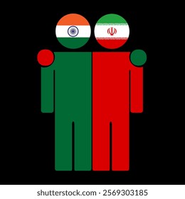 Flat illustration of two human figures with India and Iran flags as heads. Minimalistic design, isolated background.