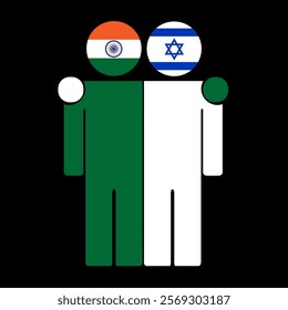 Flat illustration of two human figures with India and Israel flags as heads. Minimalistic design, isolated background.