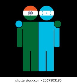 Flat illustration of two human figures with India and Honduras flags as heads. Minimalistic design, isolated background.