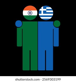 Flat illustration of two human figures with India and Greece flags as heads. Minimalistic design, isolated background.