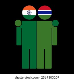 Flat illustration of two human figures with India and Gambia flags as heads. Minimalistic design, isolated background.