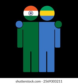 Flat illustration of two human figures with India and Gabon flags as heads. Minimalistic design, isolated background.