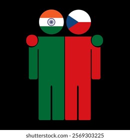 Flat illustration of two human figures with India and Czech Republic flags as heads. Minimalistic design, isolated background.