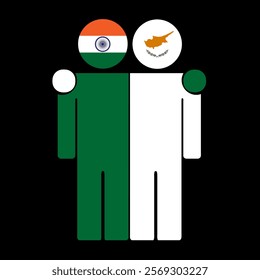 Flat illustration of two human figures with India and Cyprus flags as heads. Minimalistic design, isolated background.