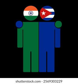 Flat illustration of two human figures with India and Cuba flags as heads. Minimalistic design, isolated background.