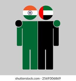 Flat illustration of two human figures with India and UAE flags as heads. Minimalistic design, isolated background.