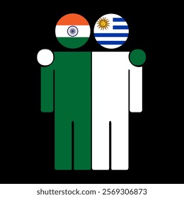 Flat illustration of two human figures with India and Uruguay flags as heads. Minimalistic design, isolated background.