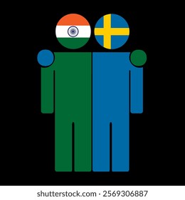 Flat illustration of two human figures with India and Sweden flags as heads. Minimalistic design, isolated background.