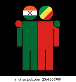 Flat illustration of two human figures with India and Republic of the Congo flags as heads. Minimalistic design, isolated background.