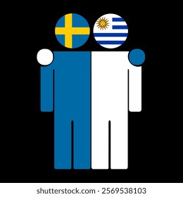 Flat illustration of two human figures with Sweden and Uruguay flags as heads. Minimalistic design, isolated background.
