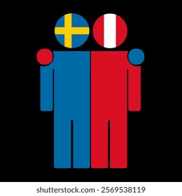 Flat illustration of two human figures with Sweden and Peru flags as heads. Minimalistic design, isolated background.
