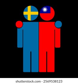 Flat illustration of two human figures with Sweden and Taiwan flags as heads. Minimalistic design, isolated background.
