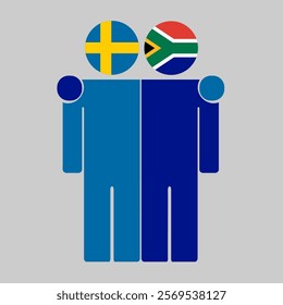 Flat illustration of two human figures with Sweden and South Africa flags as heads. Minimalistic design, isolated background.
