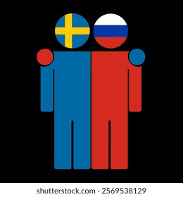 Flat illustration of two human figures with Sweden and Russia flags as heads. Minimalistic design, isolated background.
