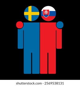 Flat illustration of two human figures with Sweden and Slovakia flags as heads. Minimalistic design, isolated background.
