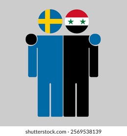 Flat illustration of two human figures with Sweden and Syria flags as heads. Minimalistic design, isolated background.
