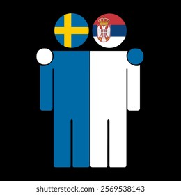 Flat illustration of two human figures with Sweden and Serbia flags as heads. Minimalistic design, isolated background.
