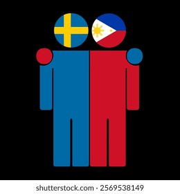 Flat illustration of two human figures with Sweden and Philippines flags as heads. Minimalistic design, isolated background.