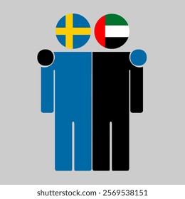 Flat illustration of two human figures with Sweden and UAE flags as heads. Minimalistic design, isolated background.
