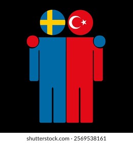 Flat illustration of two human figures with Sweden and Turkey flags as heads. Minimalistic design, isolated background.
