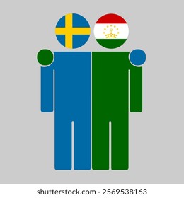 Flat illustration of two human figures with Sweden and Tajikistan flags as heads. Minimalistic design, isolated background.
