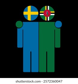 Flat illustration of two human figures with Sweden and Dominica flags as heads. Minimalistic design, isolated background.