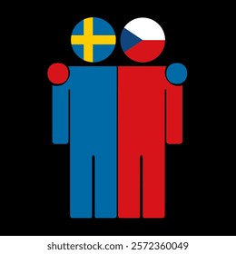 Flat illustration of two human figures with Sweden and Czech Republic flags as heads. Minimalistic design, isolated background.