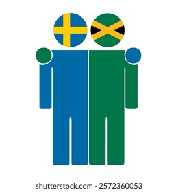 Flat illustration of two human figures with Sweden and Jamaica flags as heads. Minimalistic design, isolated background.