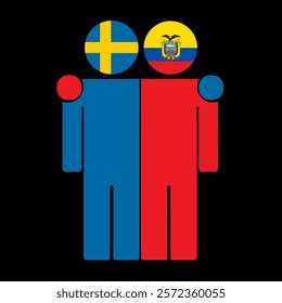 Flat illustration of two human figures with Sweden and Ecuador flags as heads. Minimalistic design, isolated background.