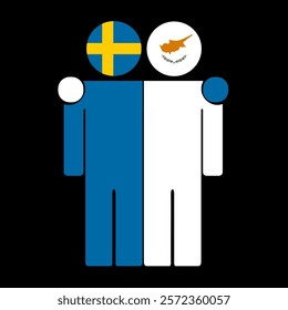 Flat illustration of two human figures with Sweden and Cyprus flags as heads. Minimalistic design, isolated background.