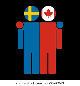 Flat illustration of two human figures with Sweden and Canada flags as heads. Minimalistic design, isolated background.