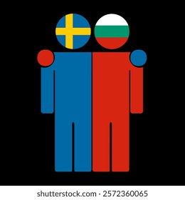 Flat illustration of two human figures with Sweden and Bulgaria flags as heads. Minimalistic design, isolated background.