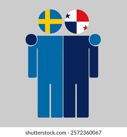 Flat illustration of two human figures with Sweden and Panama flags as heads. Minimalistic design, isolated background.