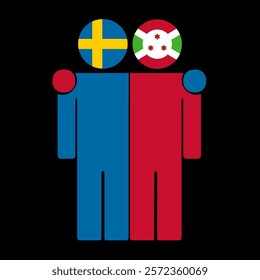 Flat illustration of two human figures with Sweden and Burundi flags as heads. Minimalistic design, isolated background.