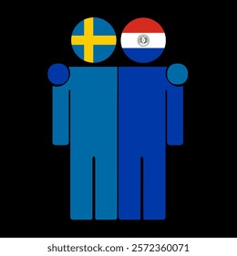 Flat illustration of two human figures with Sweden and Paraguay flags as heads. Minimalistic design, isolated background.