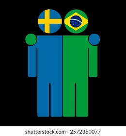 Flat illustration of two human figures with Sweden and Brazil flags as heads. Minimalistic design, isolated background.