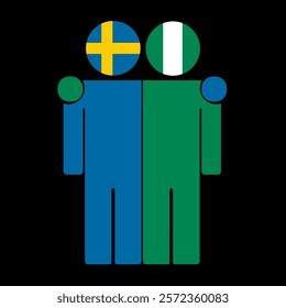 Flat illustration of two human figures with Sweden and Nigeria flags as heads. Minimalistic design, isolated background.