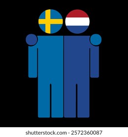 Flat illustration of two human figures with Sweden and Netherlands flags as heads. Minimalistic design, isolated background.