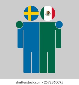 Flat illustration of two human figures with Sweden and Mexico flags as heads. Minimalistic design, isolated background.