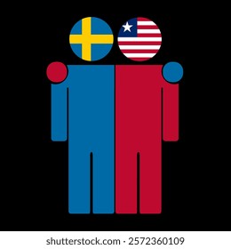 Flat illustration of two human figures with Sweden and Liberia flags as heads. Minimalistic design, isolated background.